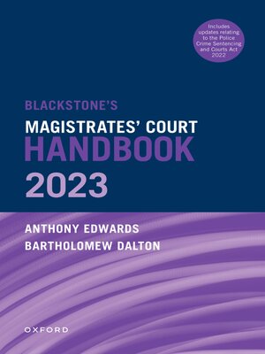 cover image of Blackstone's Magistrates' Court Handbook 2023
